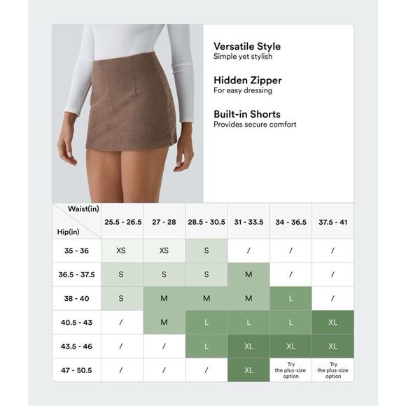NWT Halara High Waisted Zipper 2-in-1 Mini Corduroy Skirt Skort Cocoa Brown S - Picture 2 of 5